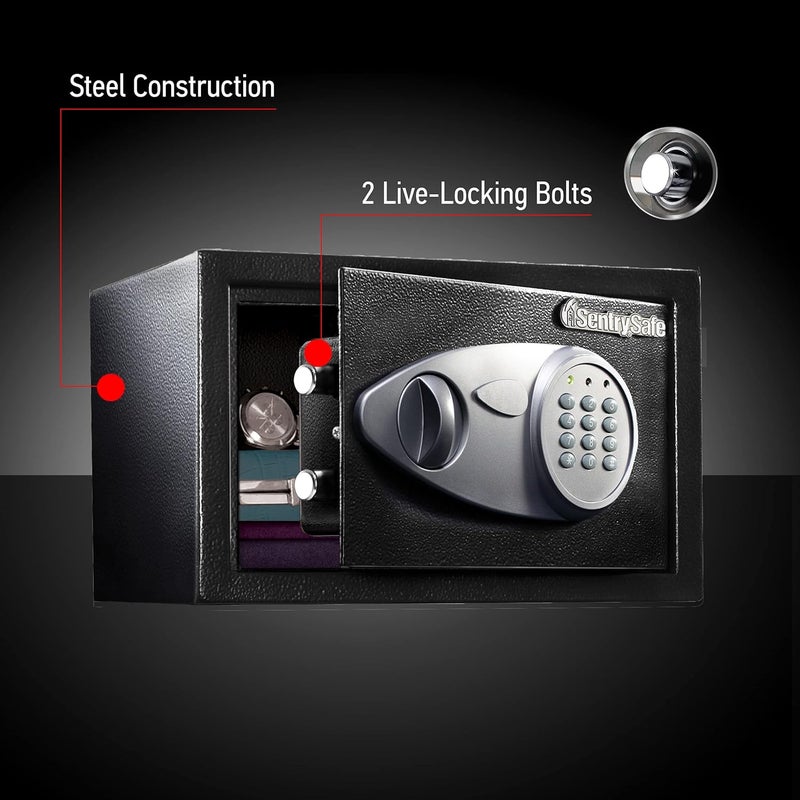 SentrySafe Safe with Digital Keypad Lock, Steel Safe with Interior Lining and Bolt Down Kit for Money, Jewelry, Electronics, 0.58 Cubic Feet, 8.7 x 13.8 x 9.7 Inches, X055 - Image 4